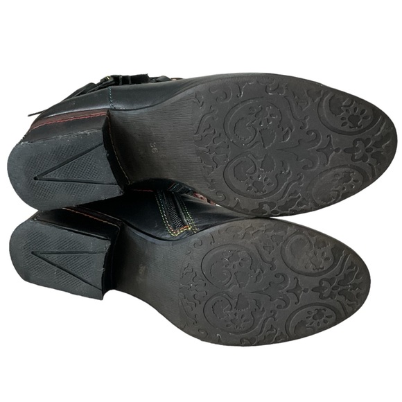 L' Artiste Spring Step Live Leather Tapestry Floral Ankle Bootie Fringe Women - Picture 12 of 15